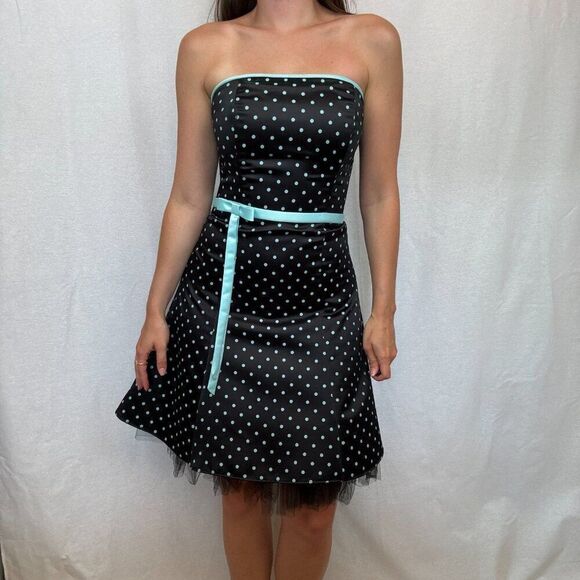 Jessica McClintock Polka Dot Strapless Y2K Mini Dress - Picture 1 of 11